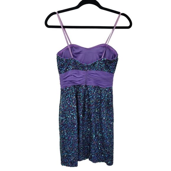 Hailey Logan Dress Mermaid Fairycore Netted Sequin Fit Flare Mini Purple 3/4 - Picture 8 of 13